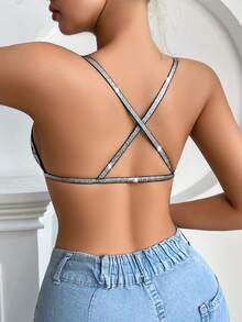 1 Piece Women's See-Through Mesh Transparent Bralette - Black - View 3