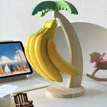 木制香蕉架，家用储物架，客厅水果收纳架，带人造叶片，立式水果架，多功能置物架 - 彩色 - 查看 10