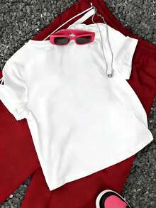 SANRIO Double Bow College Style Cute And Interesting Printed White Short Sleeved Top For Children's T-Shirt, Loose And Unrestricted For Children's Activities, Skin Friendly And Breathable, A Gift For The Start Of School - 白色 - 查看 4