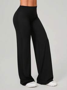 VANEZING 女士收腹提臀阔腿裤，高腰休闲宽松长裤，瑜伽裤，适合健身房、跑步、旅行和户外健身活动 | 女士健身服 - 慢跑裤 - 黑色 - 查看 6