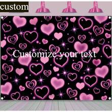 Personalized Text Y2K 2000s Heart Birthday Tapestry, Glitter Love Heart Wall Decor, Girls 2000s Theme Birthday Photo Backdrop - Nhiều màu - Xem 1