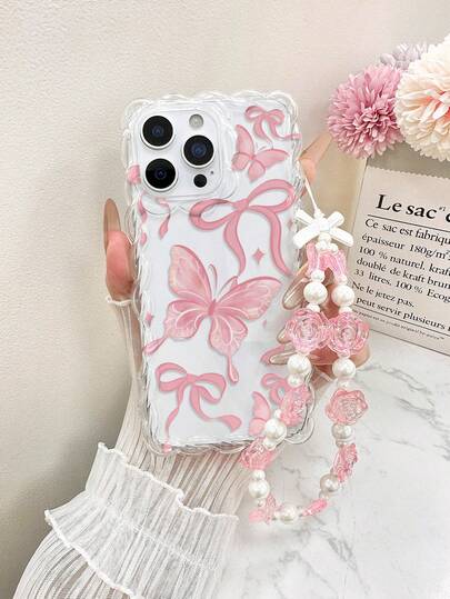 Braided Pink Butterfly Painted Anti-Drop Phone Case Protective Cover Compatible With IPhone 14, 14 Pro, 14 Pro Max, 13, 13 Pro, 13 Pro Max, 11, 11 Pro Max, 12, 12 Pro, 12 Pro Max, XR, XS, 15, 15 Pro, 15 Pro Max, 16, 16 Pro, 16 Pro Max, 17, 17 Pro, 17 Air, 17 Pro Max, Premium Anti-Drop Phone Case