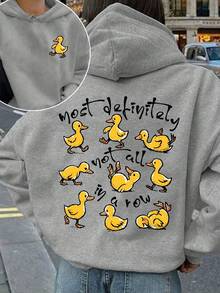 女士套头卫衣，常规版型长袖，鸭子印花 - 灰色 - 查看 7