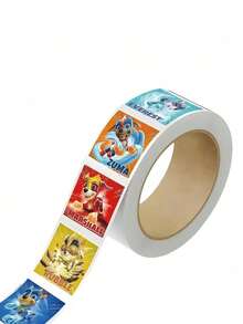 300pcs/Roll Paw Patrol Sticker Roll, Featuring Rubble, Chase, Rocky, Zuma, Skye, Everest, Tracker, Tuck, Ella, Rex, WildCat, Liberty Characters, Cute Cartoon DIY Decorative Stickers Suitable For Phone Cases, Laptops, Notebooks, Guitars, Cups, Stationery, Waterproof Stickers - Random - View 7