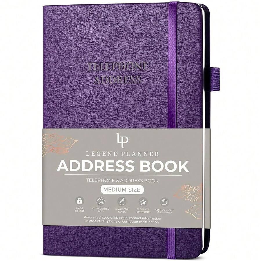 Legend Planner Address Book With Alphabetical Tabs –Telephone Contacts Book For Phone NFUmbersss, Addresses, Passwords, Medium (Purple) - 紫色 - 查看 1