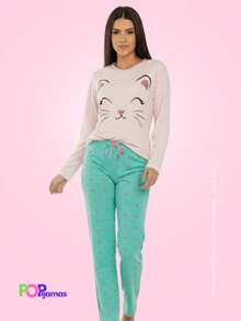 Women's Long Blogger Pajama Set - Warm, Soft Touch, Maximum Comfort For Sleeping In Cold Weather - Baby Pink - View 3