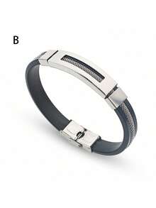 1pc Silicone Titanium Steel Men's Hip Hop Bracelet Punk Style Stainless Steel Exaggerated Bracelet Teachers Day Streetwear Accessories Jeans Accessories - Multicolor - View 16