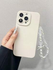 1pc Solid White Pupil Phone Case With Bow Pearl Wrist Strap, Soft TPU Protective Phone Cover Compatible With Iphone 17 16 15 14 13 12 11, Gift For Valentine's Day, Birthday, Christmas, Halloween, Boyfriend, Family And Friends - Multicolor - View 3