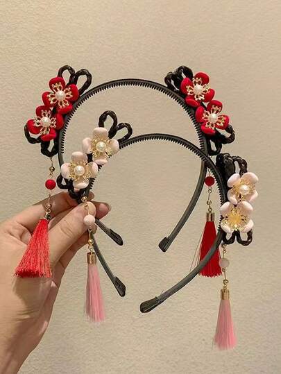 1pc Ancient Style Headband Baby Wig Braid Hairpin Girl's Hair Accessories Chinese Style Flower Princess Hanfu Dress Up Headwear