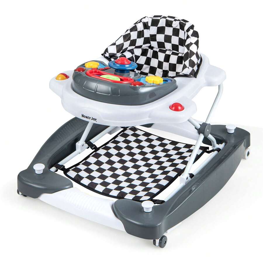 6 In 1 Baby Walker Adjustable Toddler Walker & Activity Center With Music Tray Black - 灰色 - 查看 1