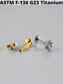 1件装 Cz 叶子 G23 纯钛耳骨耳钉 16G 内螺纹锆石蝴蝶耳廓耳屏穿刺饰品 - 如圖 - 查看 6