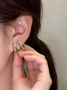 1pair Earrings Four Claws Setting With Rhinestone Decoration For Bride, Wedding Jewelry & Gift For Women Party. Valentine's Day Accessories - Multicolor - View 6