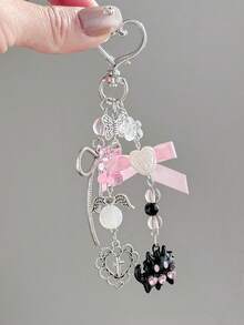 1 PC Y2K Millennium Style Butterfly Bag Charm, Personalized Phone Chain, Teddy Bear Cross Bead Ornament, Keychain - The Perfect Gift - Multicolor - View 7