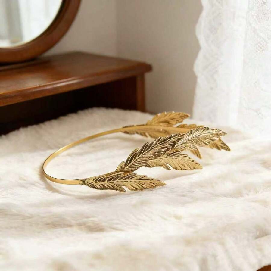 金叶头饰新娘婚礼发饰希腊女神头箍皇冠，优雅精致 - 金色 - 查看 1