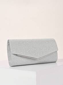 REMANLAND 闪亮银色金属边信封手拿包，通体亮片设计，简约翻盖开合，是晚宴、派对和约会的理想之选。送给女性的最佳礼物。 - 銀色 - 查看 3
