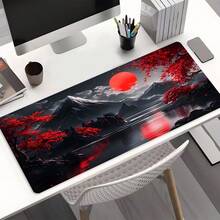 YUFZX Red Moon Japanese Mountain Gaming Desk Mat - Extended Large Non-Slip Mouse Pad, Stitched Lock Edge, Waterproof Desktop Protection Pad With Cherry Blossom Dark Art, Perfect Gift For Family & Friends - Multicolor - View 2