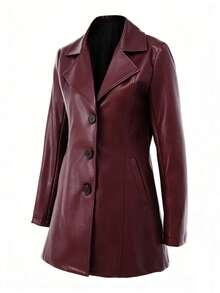 Black PU Leather Jacket, Fashionable Jacket, Elegant Versatile Leather Jacket Vacation - Burgundy - View 4