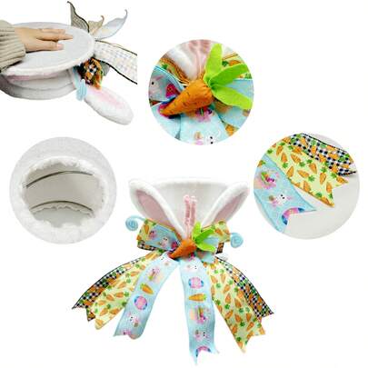 1 pieza Sombrero decorativo para árbol de Pascua, sombrero estilo conejo blanco con decoración de orejas de conejo con zanahoria, adecuado para decoración festiva, todo el año