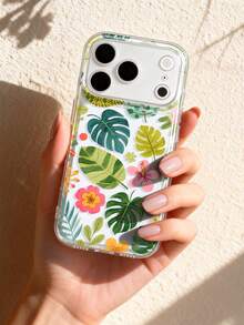 1pc Tropical Plant Flower, Monstera Leaf Pattern Anti-Slip Transparent Airbag Soft Phone Case Compatible With Iphone 11/12/13/14/15/16/17 Pro Max - Multicolor - View 2