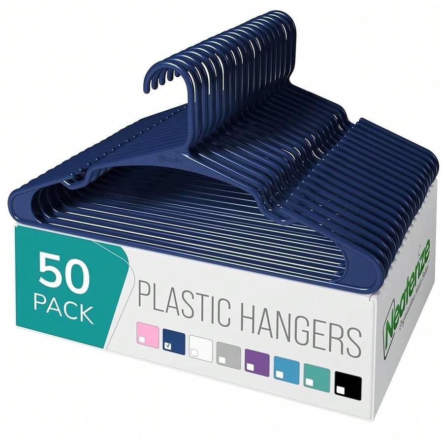Clothes Hangers Plastic 50 Pack For Adults - Plastic Hangers, The Perfect Coat Hanger And Space Saving Clothes Hangers For Closet, Percheros Ganchos Para Colgar Ropa Hangars - Navy Hangers - Navy - 查看 1