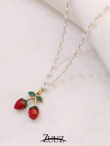 1pc Fashion Stainless Steel Strawberry Charm Pearl Chain Necklace For Women Choker Necklaces Female Jewelry Best Friends Gifts - necklace - View 3