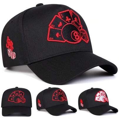 1 pieza Gorra de camionero con diseño de cartas de póker para hombres, gorra de béisbol bordada, gorra de cinco paneles de moda callejera, gorra casual con protección solar para primavera, otoño, viajes y playa