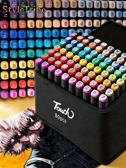 StyleTribe 24/36/48/60/80 Colores de Rotuladores Profesionales Doble Punta, Juego de 24/36/48/60/80 Colores Vivos, Marcadores Permanentes de Alta Intensidad y Secado Rápido, Punta de Fibra Duradera, a Prueba de Fugas, Ideal para Bocetos, Manga, Lettering, Ilustración, Estudiantes y Artistas