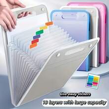 1 Portable Expanding File Folder Organizer - 13 Layers Large Capacity A4 File Storage Bag, Durable PP Plastic With Ergonomic Handle, Sky Blue & Pink Suitable For Office, Home Organization, Desktop File Organizer, Fashionable File Bag, Polypropylene Material - 粉色 - 查看 3