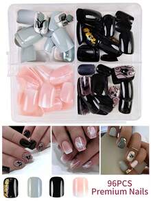 96pcs/4sets Square Sequin Butterfly Nail Stickers, Includes 4pcs Glue And 4pcs Nail Files, Suitable For Party, Daily Wear, Women And Girls. Includes Manicure Tools. Versatile Nail Art Kit - Multicolor - View 2
