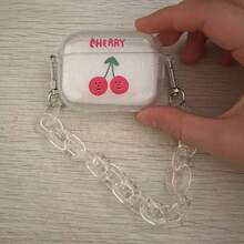 Transparent Chain Dual Ear Shell Cherry Pattern Protective Case Suitable Compatible With Apple Bluetooth Earphones, Anti-Scratch And Anti-Drop Cover Compatible With Apple Bluetooth Earphone Case - Clear - View 8