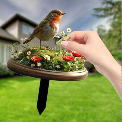 Charming Cardinal Acrylic Garden Plate - Durable Outdoor Decor, Suitable For Planters, Lawns And Patios, All Seasons, Great For Holidays