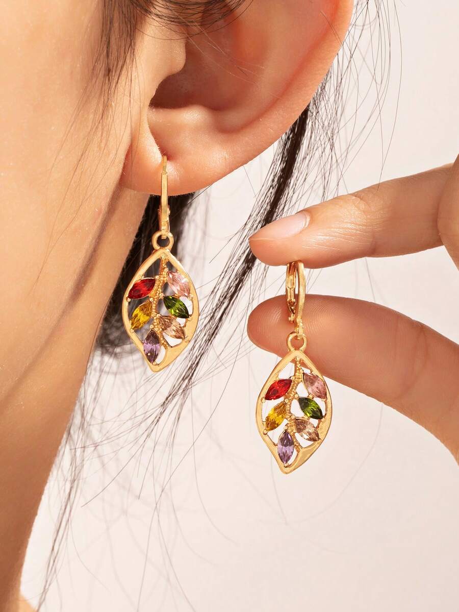 1 Pair Creative Korean Style Exaggerated Delicate Casual Versatile Retro Leaf Shaped Earrings - Multicolor - View 1
