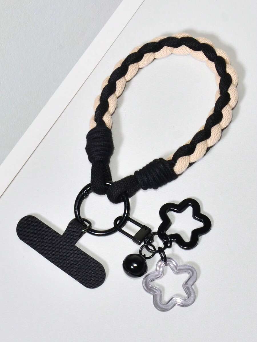 混色编织手机壳挂绳套装（黑色和卡其色尼龙编织），可拆卸腕带，镂空星星吊坠，手机挂件和钥匙扣，优雅创意包包配饰，春季礼物，生日派对礼物