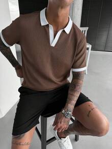 WAIT HIM Áo polo nam tay ngắn phối màu tương phản, kiểu dáng tối giản và thời trang, phù hợp cho mùa hè. - màu nâu - Xem 8