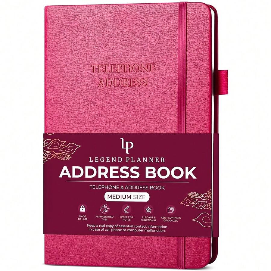 Legend Planner Address Book With Alphabetical Tabs –Telephone Contacts Book For Phone NFUmbersss, Addresses, Passwords, Medium (Hot Pink) - Hot Pink - View 1
