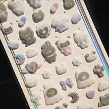 可愛3D浮雕毛絨動物植絨貼紙封印，適用於剪貼簿、可愛手機殼裝飾貼紙、學校文具用品，可重複使用貼紙，亮粉貼紙 - 黑色 - 查看 3