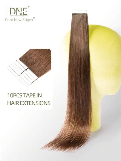 DNE HAIR 10pcs Tape In Hair Extensions 100% Human Hair #4 Meddle Brown Straight Style In 14-22 Inch Lengths Extensions Silky Seamless Invisible Top Quality Thick Ends Healthy Human Hair Extensions For Thin Hair And Salon Use And For All Women/Girls Daily Use
