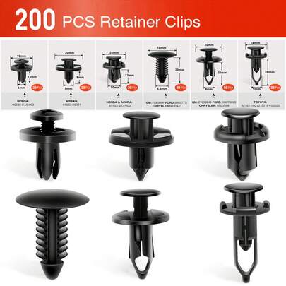 200 piezas Sujetador de parachoques con remache de empuje Clips universales de plástico para guardabarros Clips de retención de carrocería de 6 tamaños para parachoques, reemplazo de guardabarros de automóvil para GM y Ch