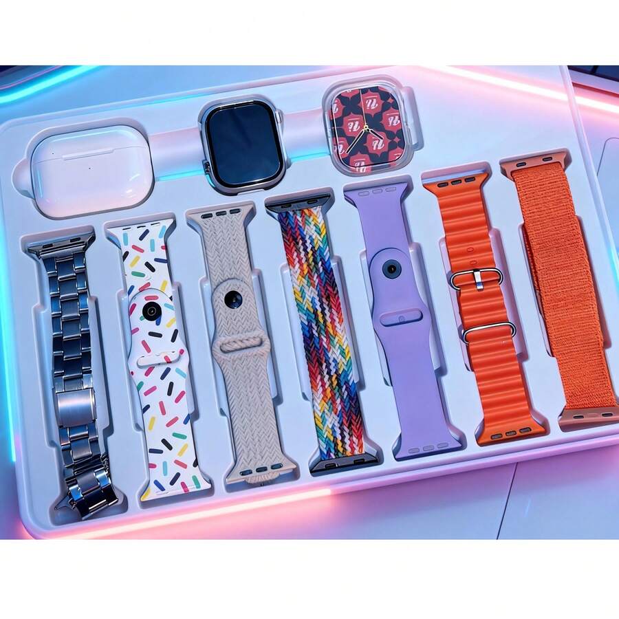 ¡Oferta de Año Nuevo! El reloj de vestir Altra 7+3 viene en cajas de metal doradas, plateadas y negras, e incluye seis correas y auriculares Bluetooth. Ideal tanto para hombre como para mujer, es ideal para diversas ocasiones. Imprescindible para personas de éxito. - Multicolor - Ver 1