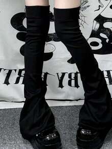 1 Pair Y2K Japanese Style Leg Warmers, Grey Slimming Knee High Leg Warmers With Drawstring Tie For Women, Versatile Flared Leg Warmers - Long Knit - View 2