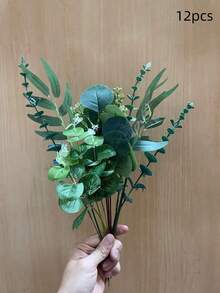 12 片仿真尤加利叶花束 - 包含 4 种颜色（薰衣草色、纯白色、金色、薄荷绿）的逼真绿色植物，塑料仿真尤加利叶，适用于婚礼、家居装饰、圣诞节、情人节和全年各种场合，可用作餐桌摆饰、季节性装饰、装饰枝条、逼真叶片、装饰花茎，适合节日购物者和活动策划者。 - 彩色 - 查看 11