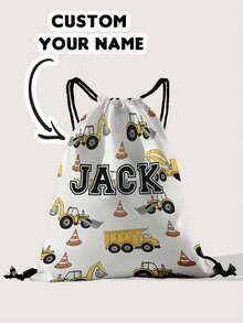 1pc Customized Name Cartoon Car Pattern Drawstring Backpack, Can Be Customized According To Your Unique Design, Perfect For Children, Print Your Own Name Or Print Your Sister's And Classmates' Names As A Gift To Give To Others - Multicolor - View 2