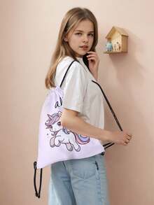 1pc Customized Name Cartoon Pony Pattern Drawstring Backpack, Can Be Customized According To Your Unique Design, Perfect For Children, Print Your Own Name Or Print Sister And Classmate's Name As A Gift To Give To Others - Multicolor - View 9