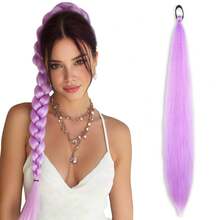 1pc 28 Inch Purple Braided Wig With Elastic Band, Women's Hair Extensions, Ombre Purple Braided Ponytail, Synthetic Material - Multicolor - View 11