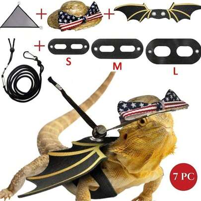 Escape-Proof Lizard Leash Set, Includes Sun Hat And Portable Sunbathing Hammock, Cute Reptile Fashion Combo