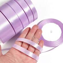 25码/卷薰衣草色缎带，纯色亮面面料，适用于DIY婚礼请柬、新娘捧花、礼品包装、派对装饰、缝纫工艺、新娘捧花配饰、婚礼装饰 - 淡紫色 - 查看 3