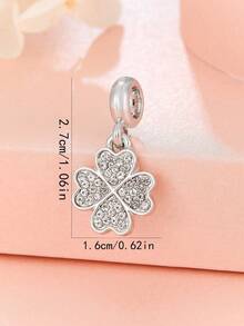 1pc European & American Style Rhinestone Flower & Heart Shaped Beaded Pendant, DIY Bracelet, Beads, Pendant, Charm, Creative DIY Accessory - Multicolor - View 4