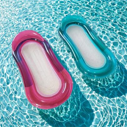 1个带靠背的充气漂浮床 - 透明红色可折叠便携式泳池漂浮垫，2种颜色可选，适合成人、湖泊、海滩、泳池派对 - 夏季水上安全必备及户外休闲用品，彩色管状漂浮垫