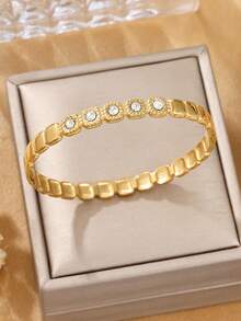 1 pieza Brazalete abierto elegante de acero inoxidable dorado, adecuado para uso diario de mujeres o como regalo - Amarillo Oro - Ver 1