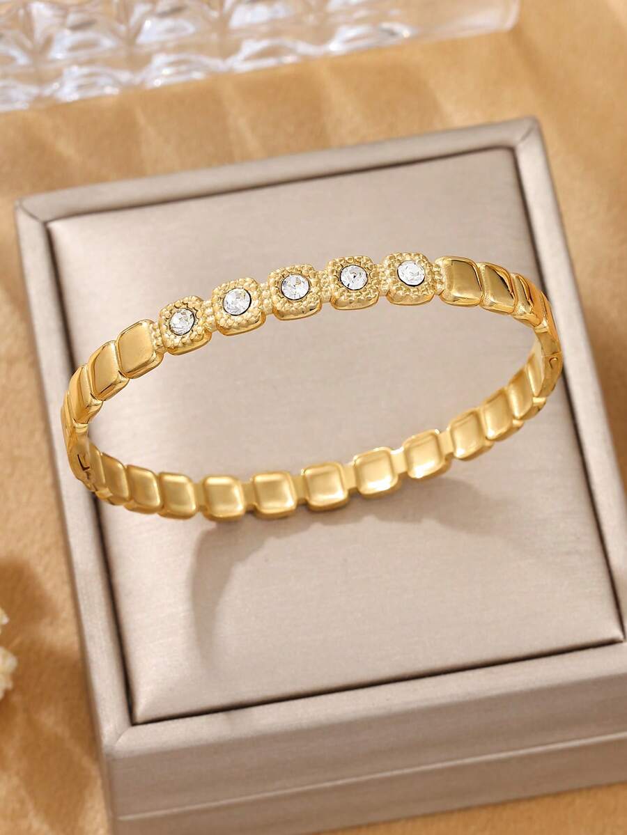 1 pieza Brazalete abierto elegante de acero inoxidable dorado, adecuado para uso diario de mujeres o como regalo - Amarillo Oro - Ver 1